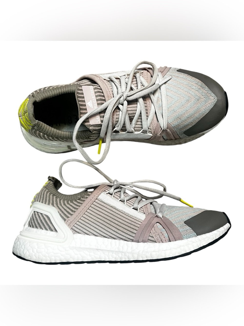 Adidas by Stella McCartney Grey and Pink Knit Athletic Sneakers